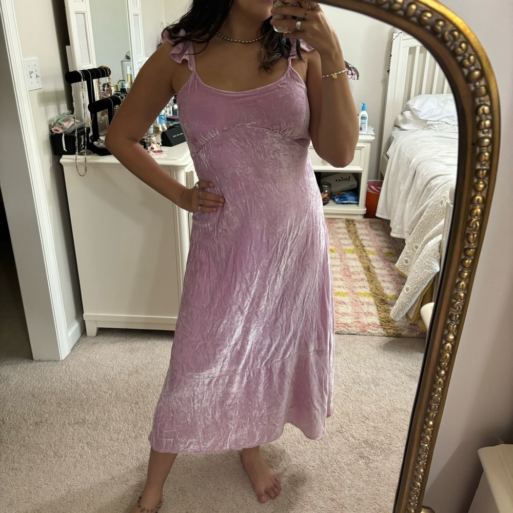 Roller Rabbit Dress S Empire Waist Sleeveless Ruffle Cap Sleeve Velvet Pink
